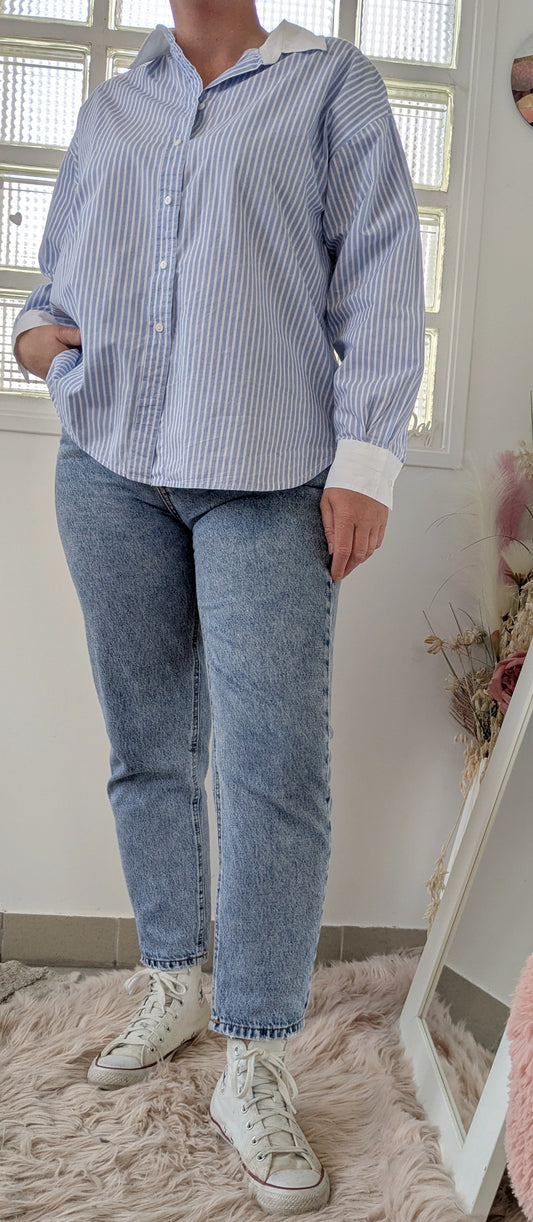 Chemise rayée ciel oversize - Stradivarius - 40