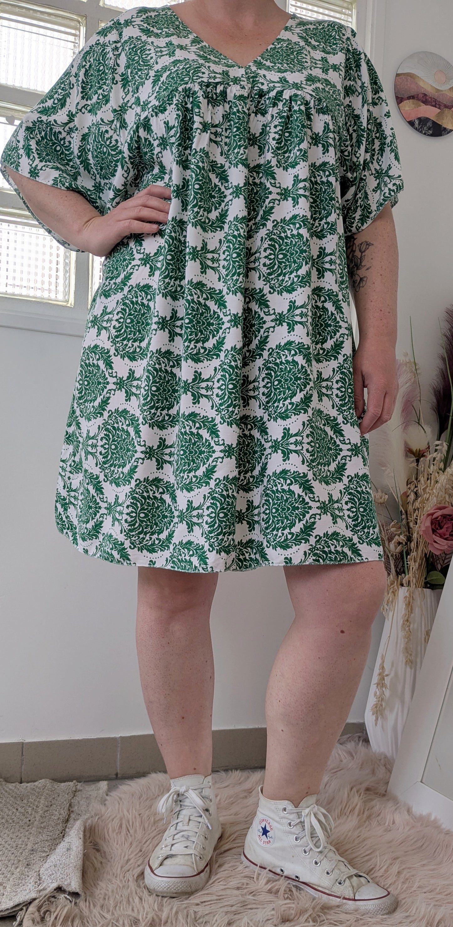 Robe fleurie verte bohème - Made in Italy - TU