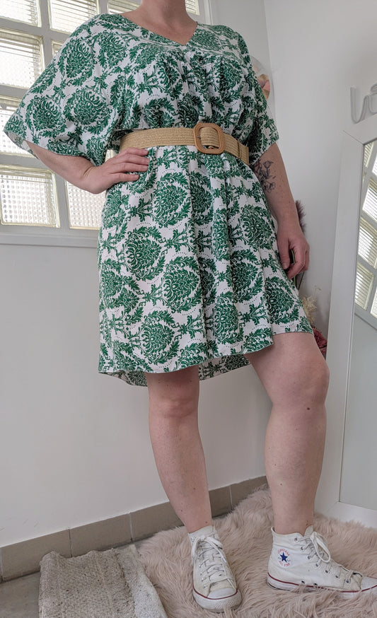 Robe fleurie verte bohème - Made in Italy - TU