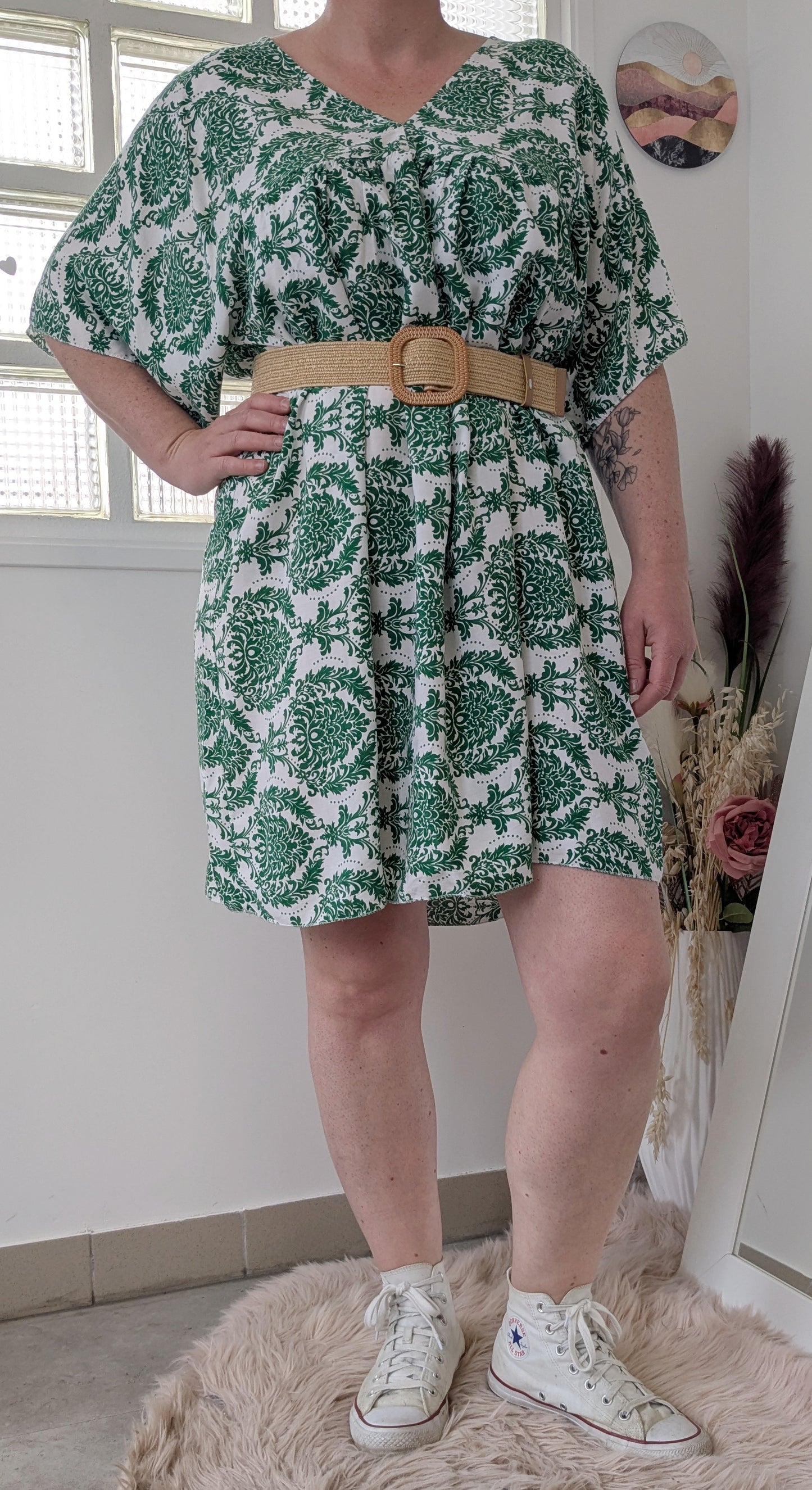 Robe fleurie verte bohème - Made in Italy - TU