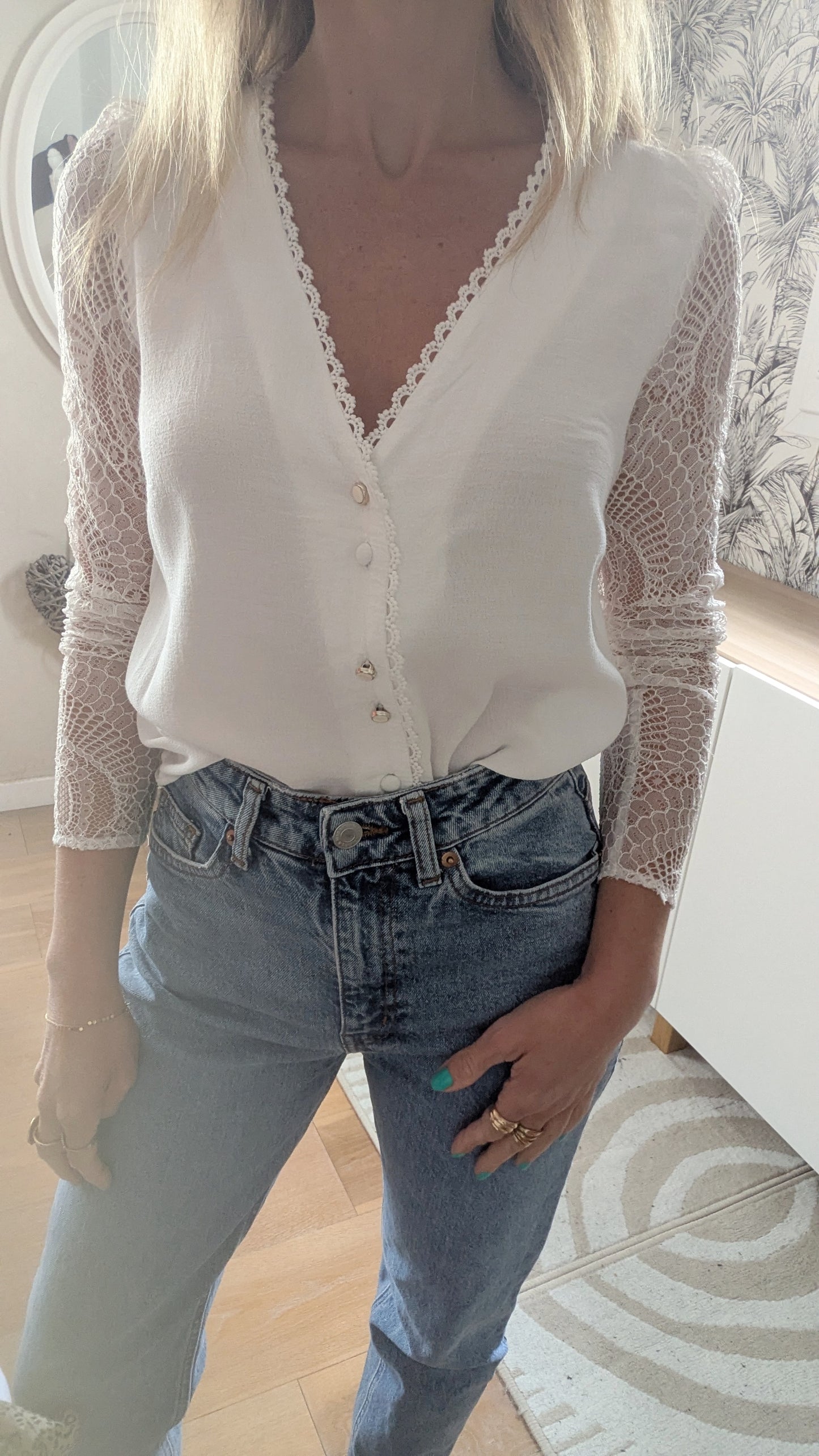 Blouse blanc crème dentelle - Nafnaf - 34