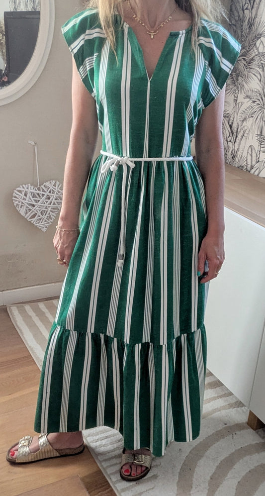 Robe longue verte rayée - Frances - 34