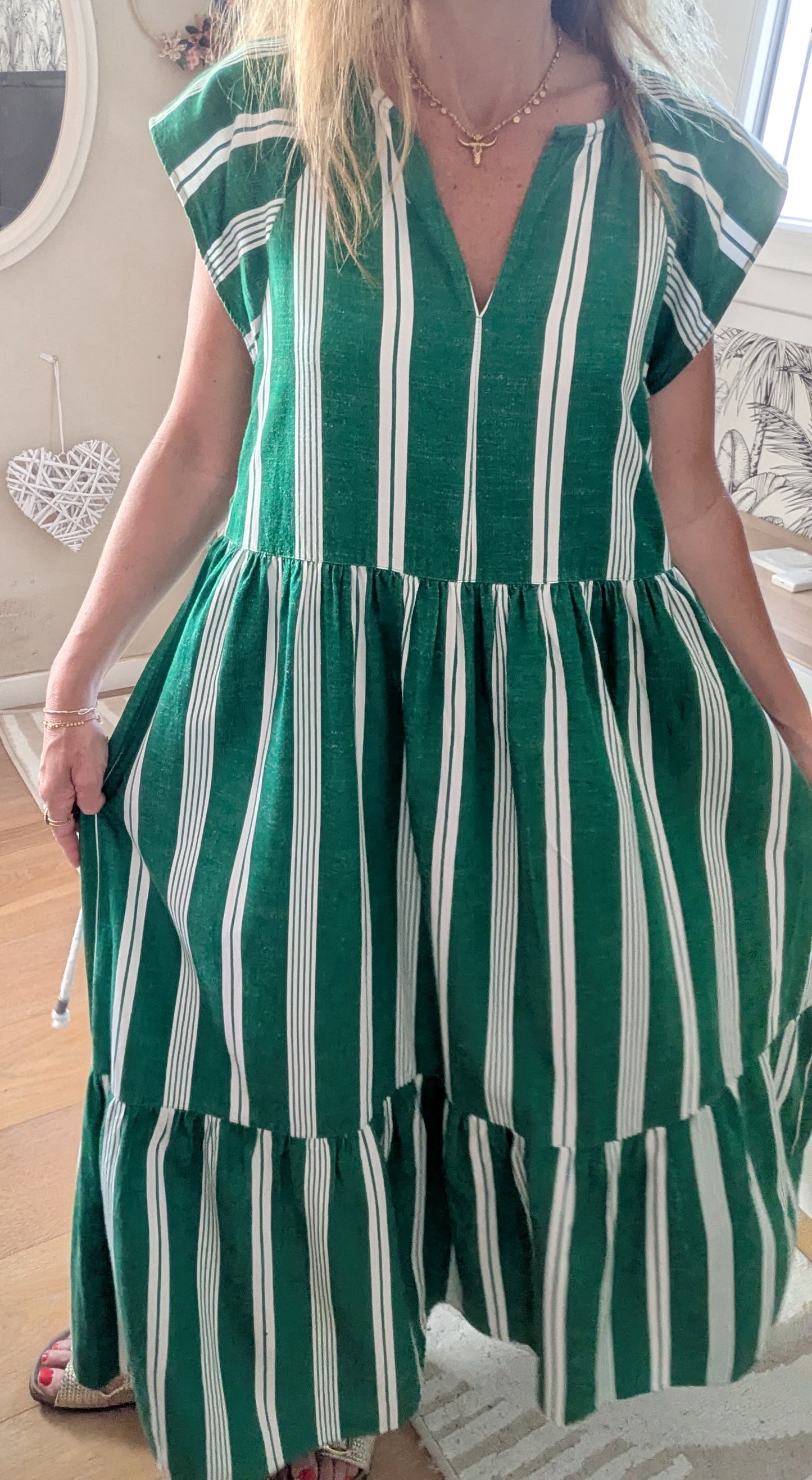 Robe longue verte rayée - Frances - 34