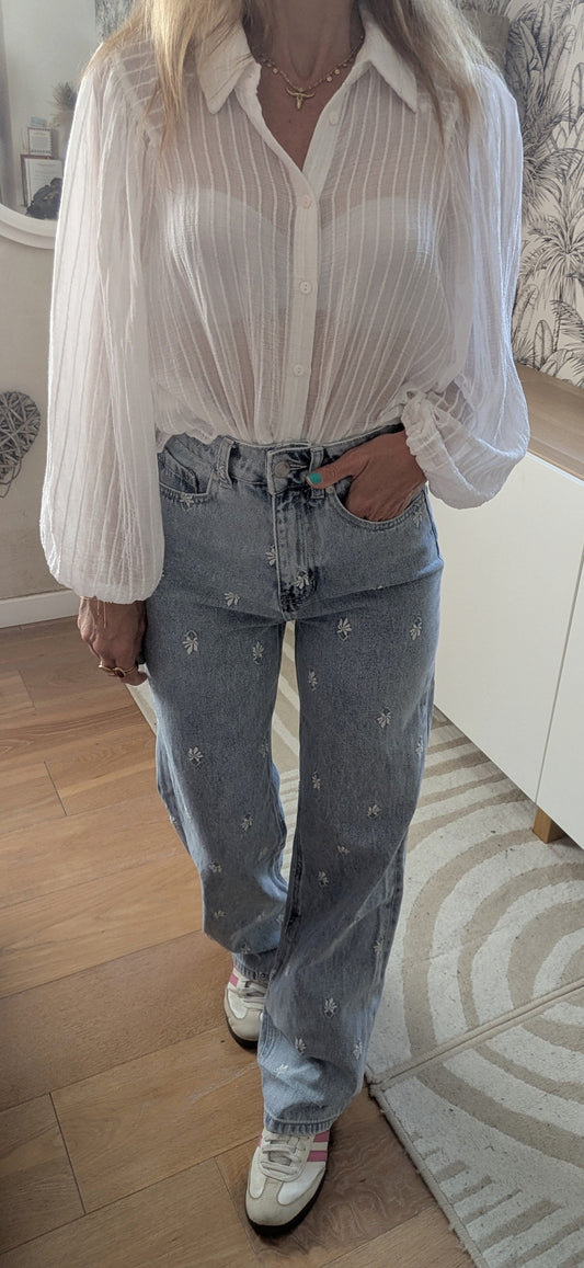 Jeans wide brodé - Bizbee - 32