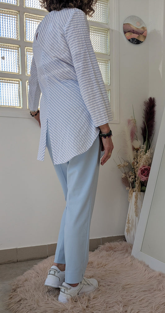 Blouse tunique rayée ciel - Zara - 34