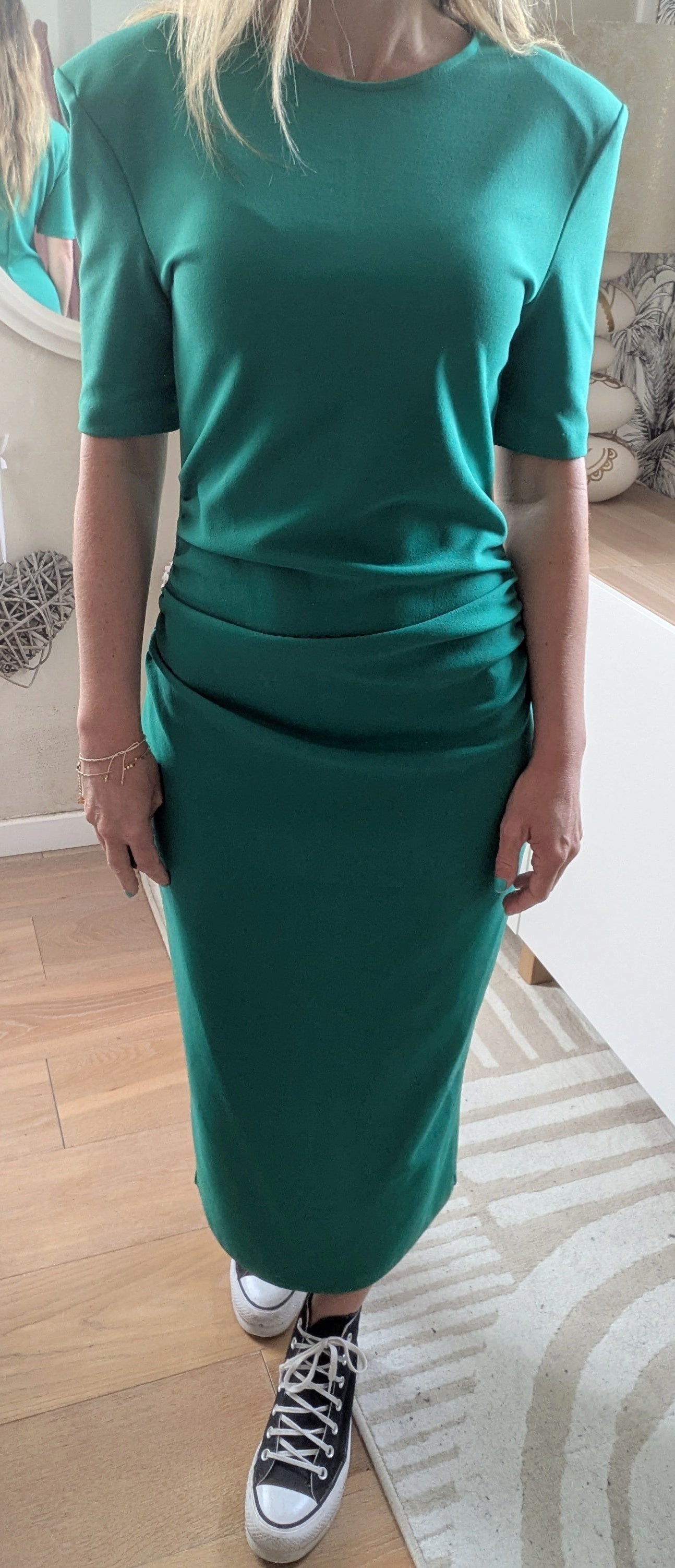 Robe longue verte froncée - Zara - 36