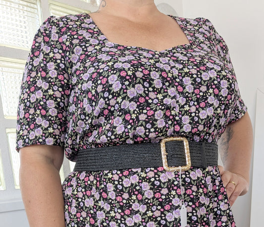 Ceinture raphia tressé noir - TU