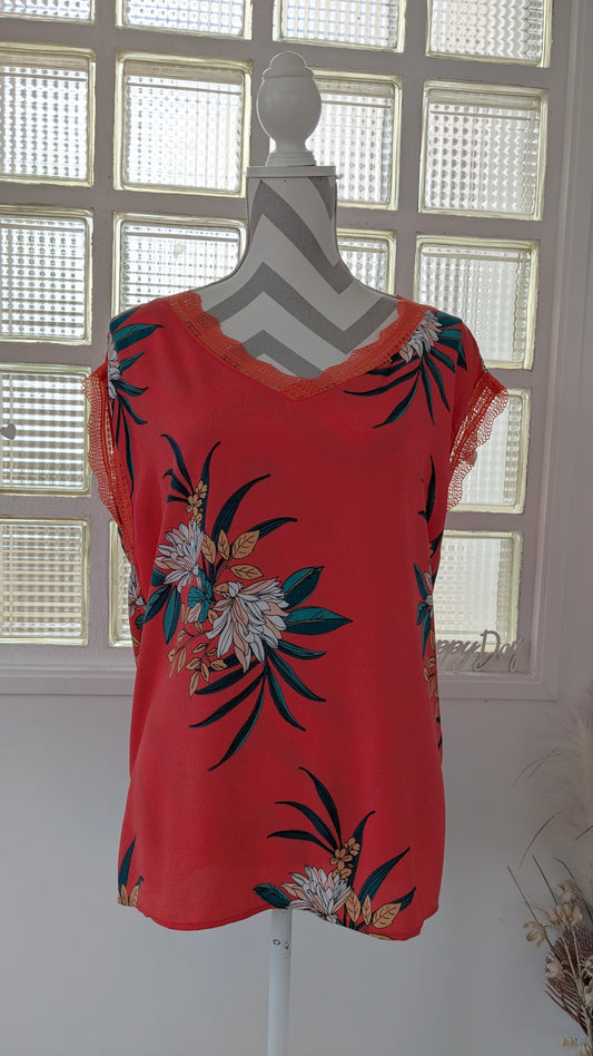 Blouse fleurie corail - Promod - 42