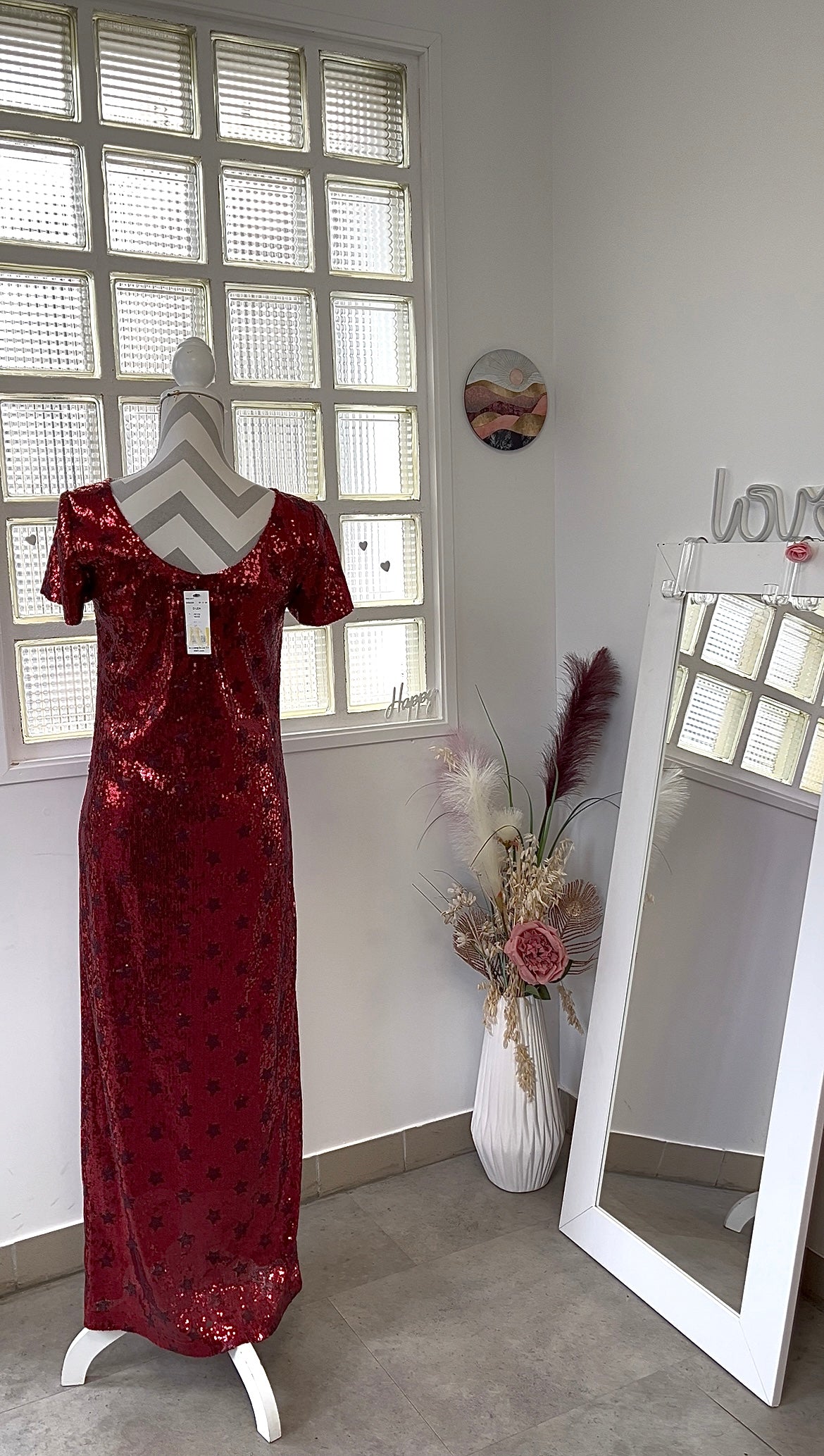 Robe longue rouge sequins - Etam - 38