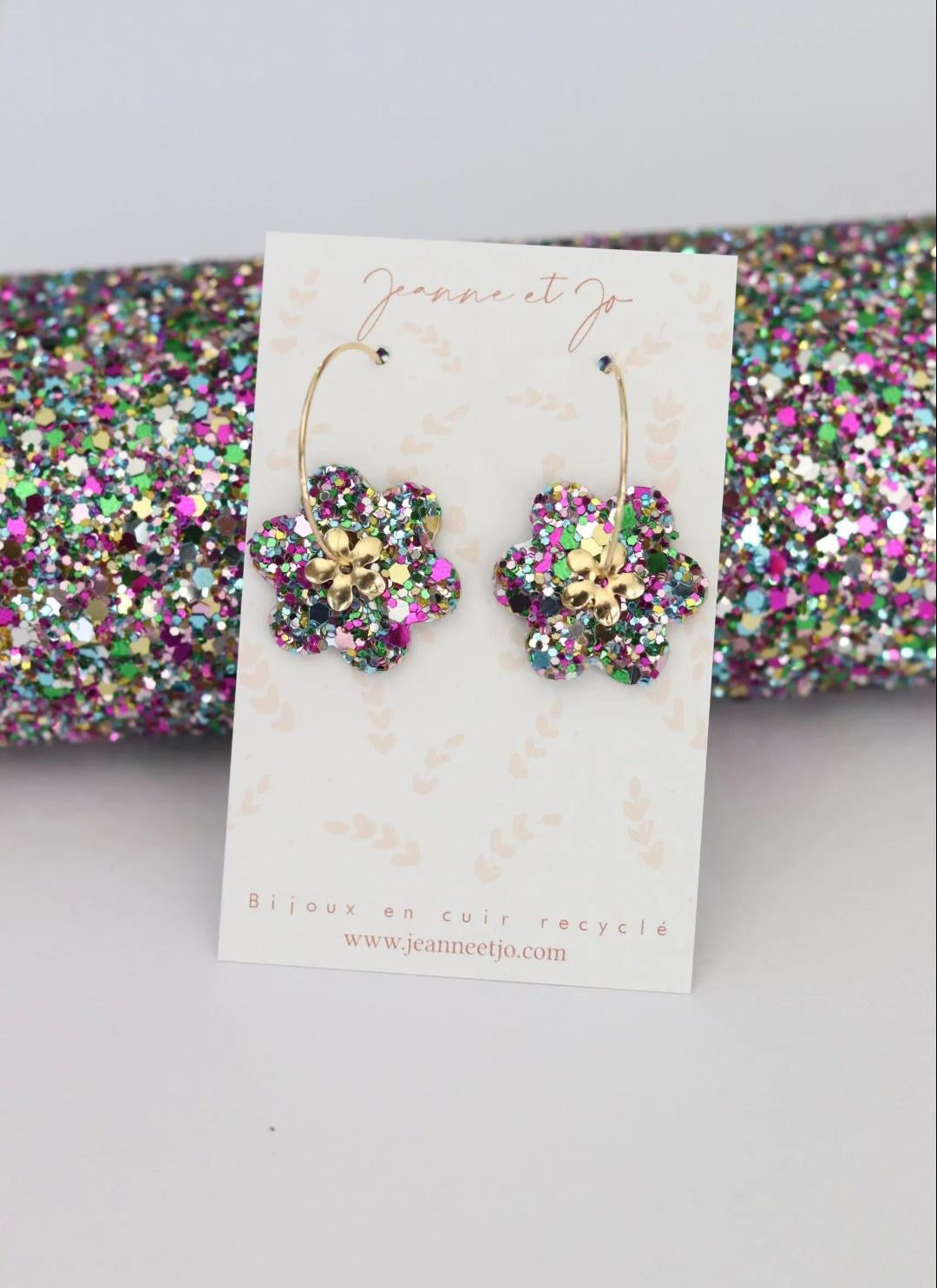 Bijoux Boucles d’oreilles Création Jeanne&Jo Fleur Paillettes