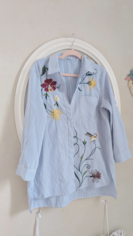 Chemise rayée fleurie - Lilie Rose - TU