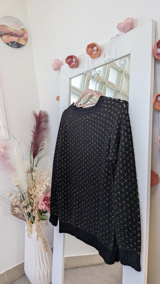 Pull en maille tressé noir et doré - Wisse - 34/36