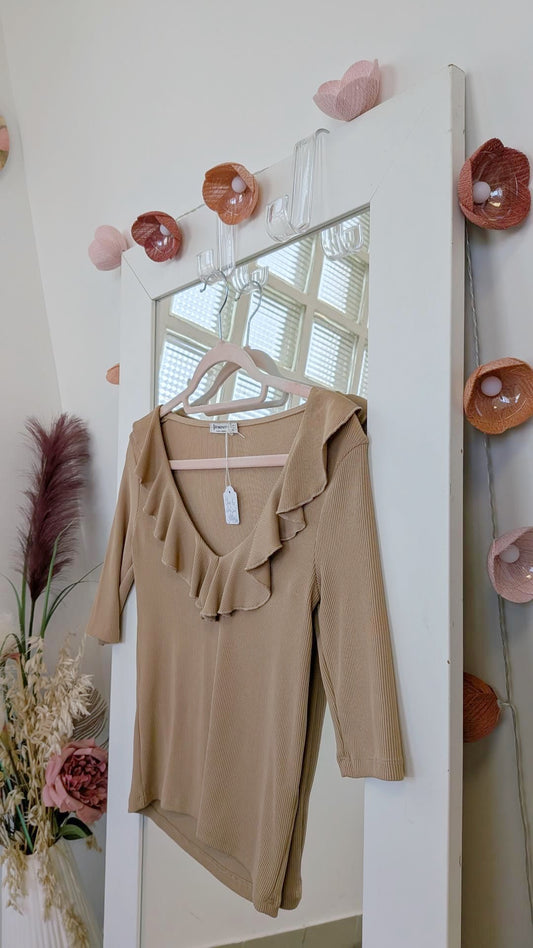 T shirt beige côtelé - Stradivarius - 36