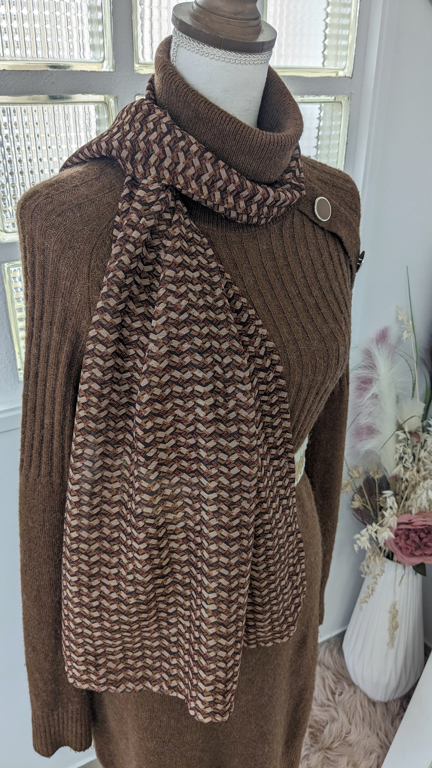 Foulard Camel crème graphique - Création Sab'bobine - TU