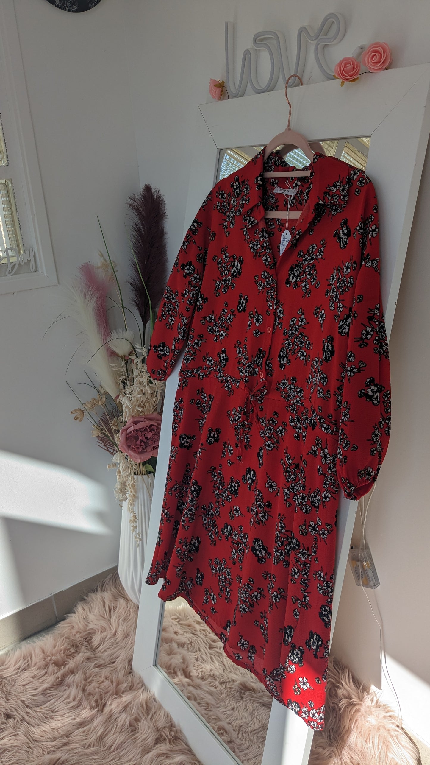 Robe rouge corail fleurie - Glossy - 42