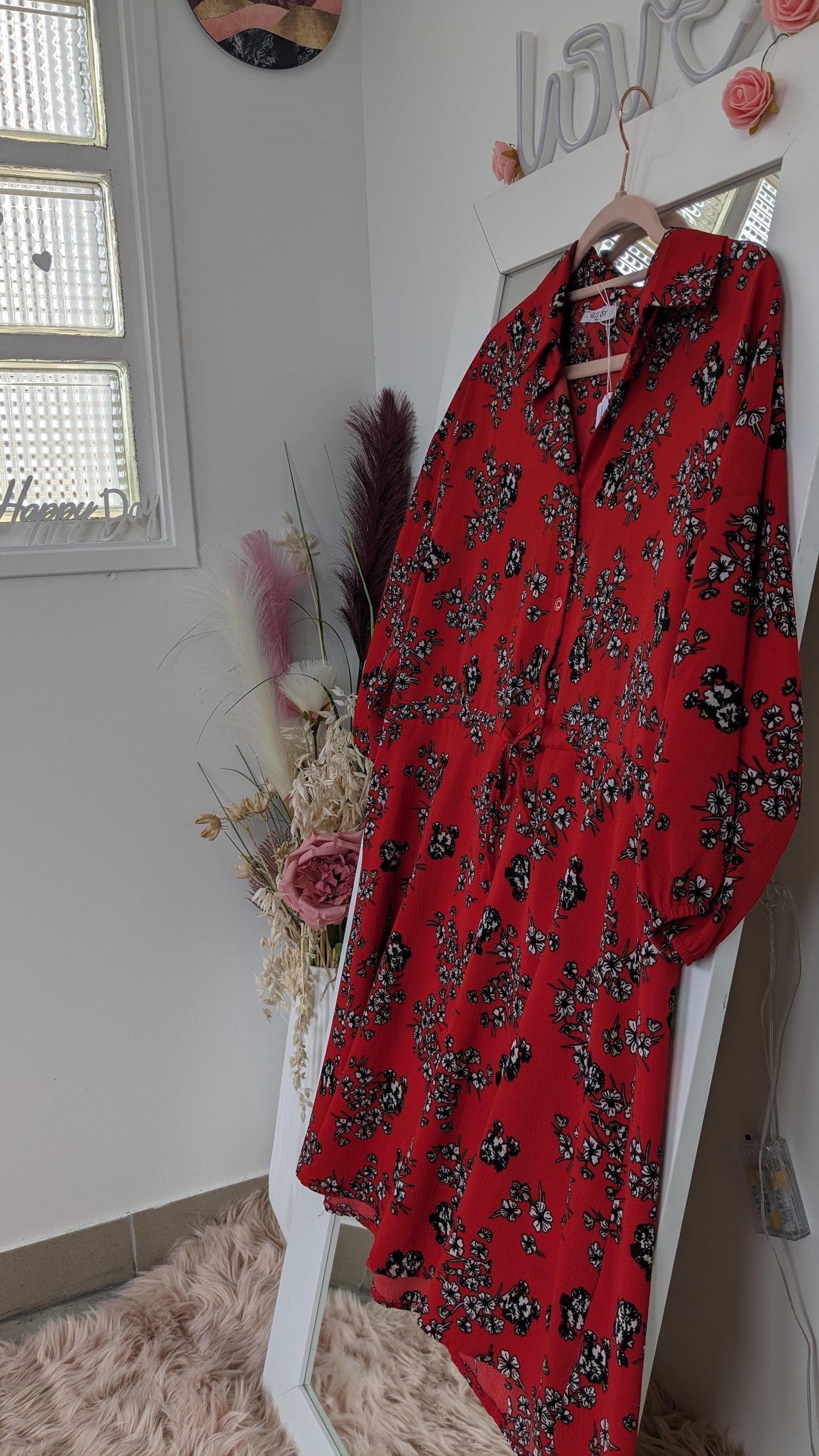 Robe rouge corail fleurie - Glossy - 42