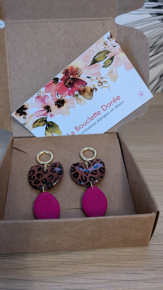 Bijoux Boucles d'oreilles léopard fushia - Création La Bouclette dorée - TU