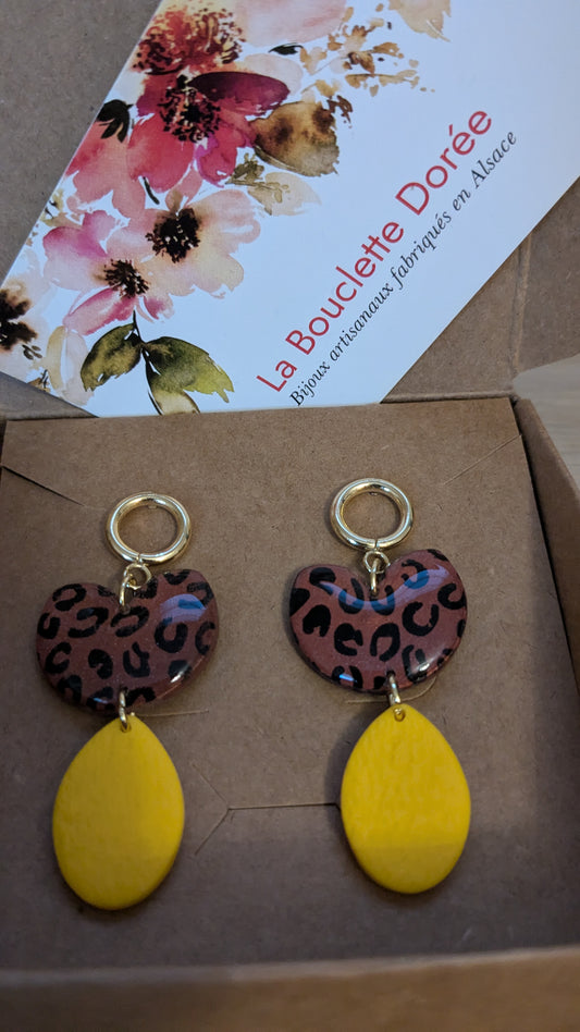 Bijoux Boucles d'oreilles léopard jaune - Création La Bouclette dorée - TU