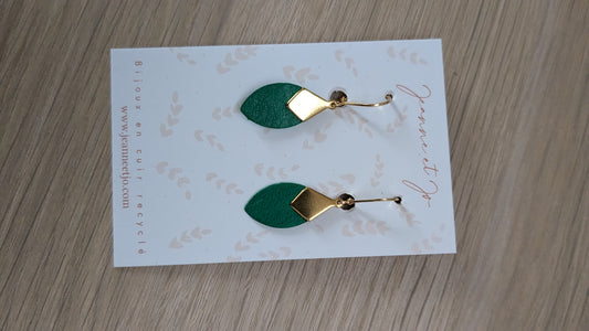 Bijoux Boucles d'oreilles "plumes" vert vif - Création Jeanne et JO - TU