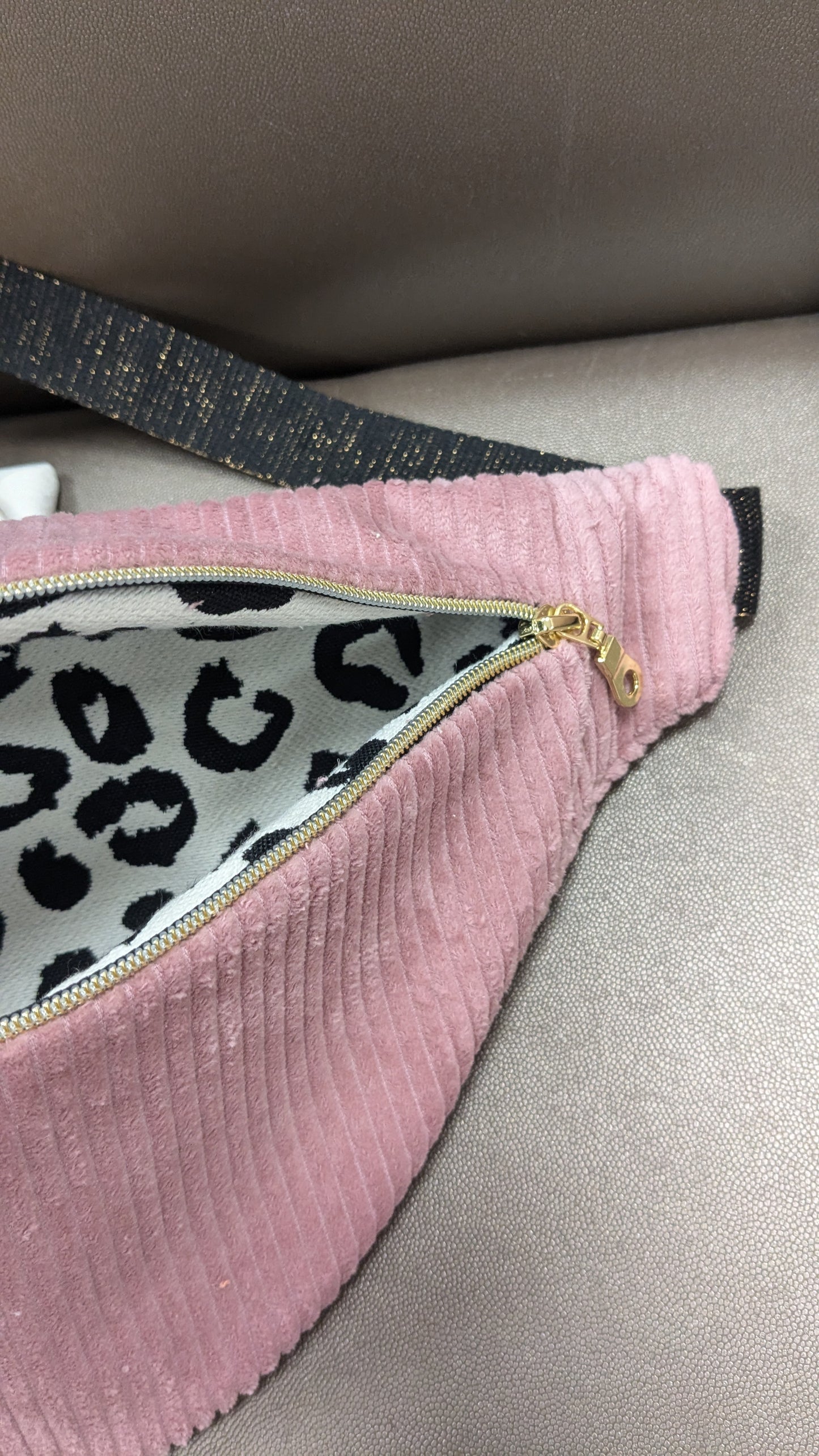 Sac banane velours rose - Création Sab'bobine - TU