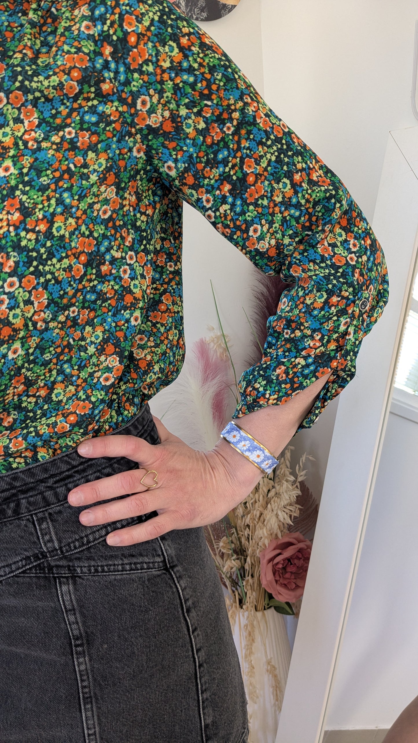 Blouse chemise fleurie vert - Gémo - 36