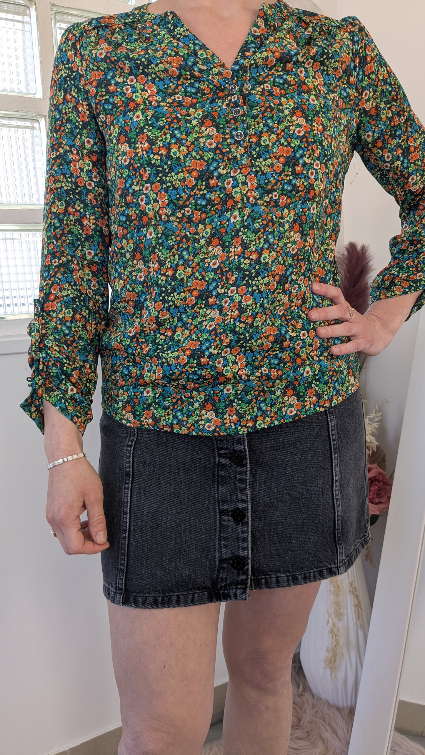 Blouse chemise fleurie vert - Gémo - 36