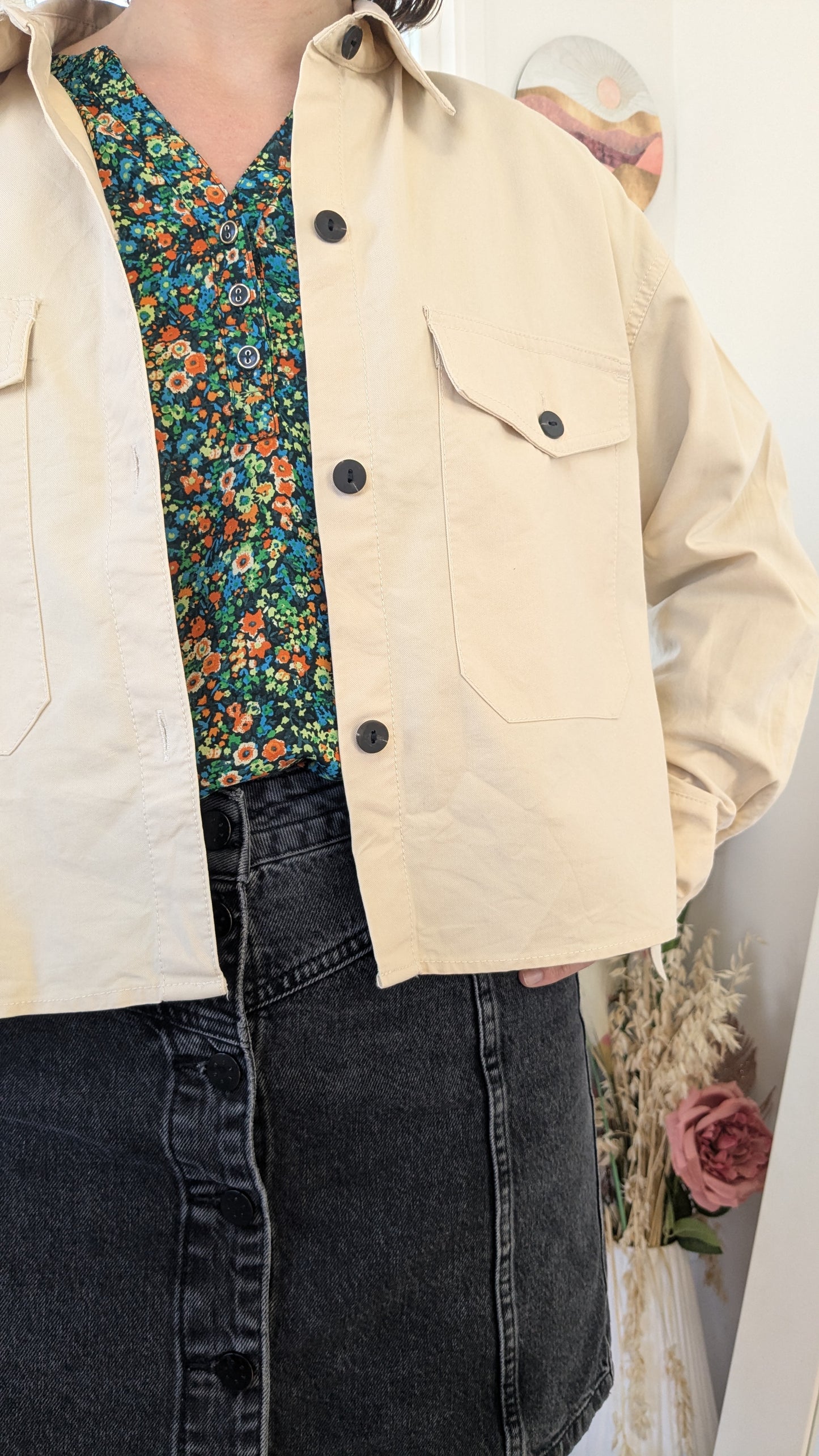 Veste jeans crop beige - Mango - 38 et +