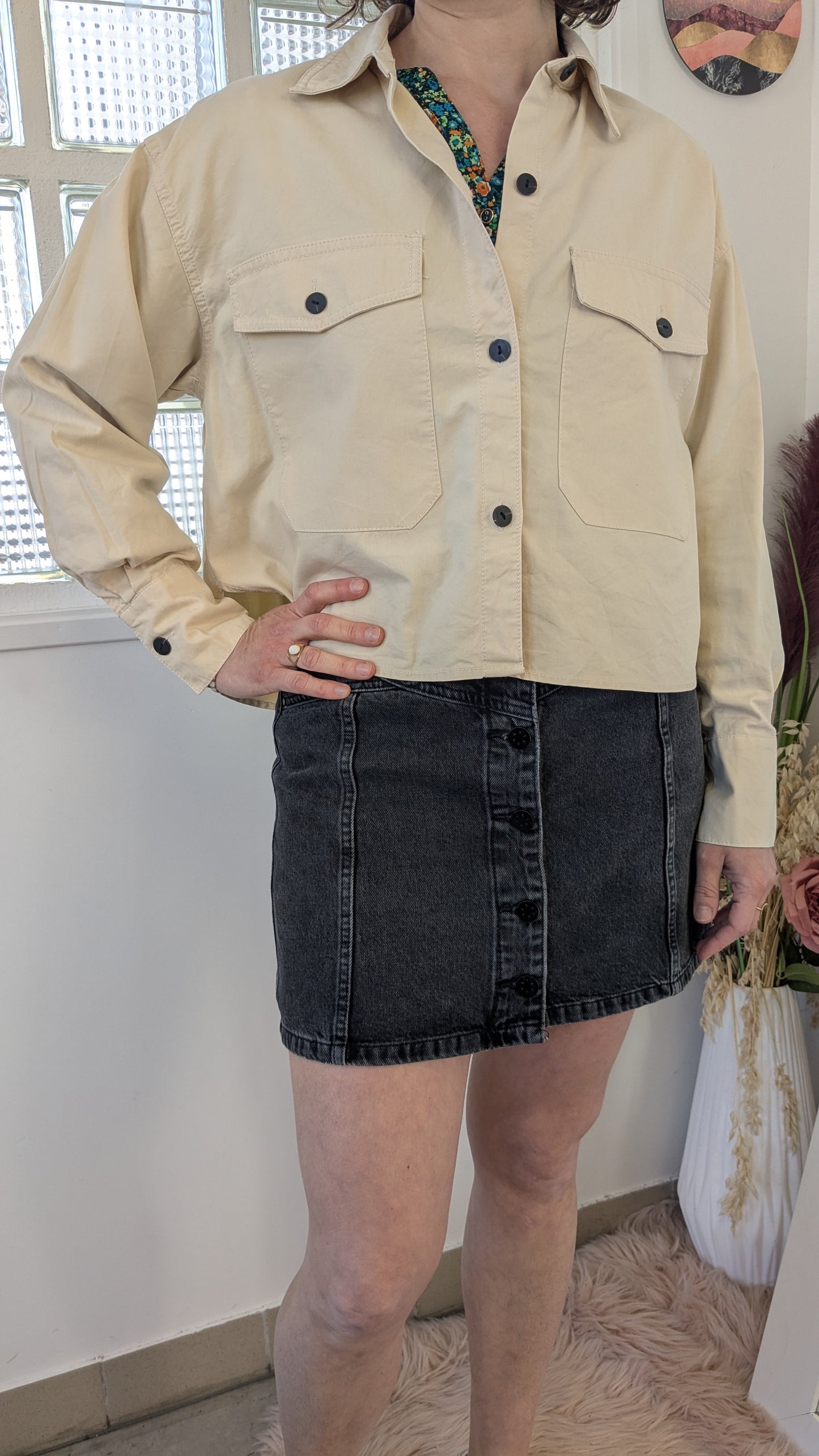 Veste jeans crop beige - Mango - 38 et +