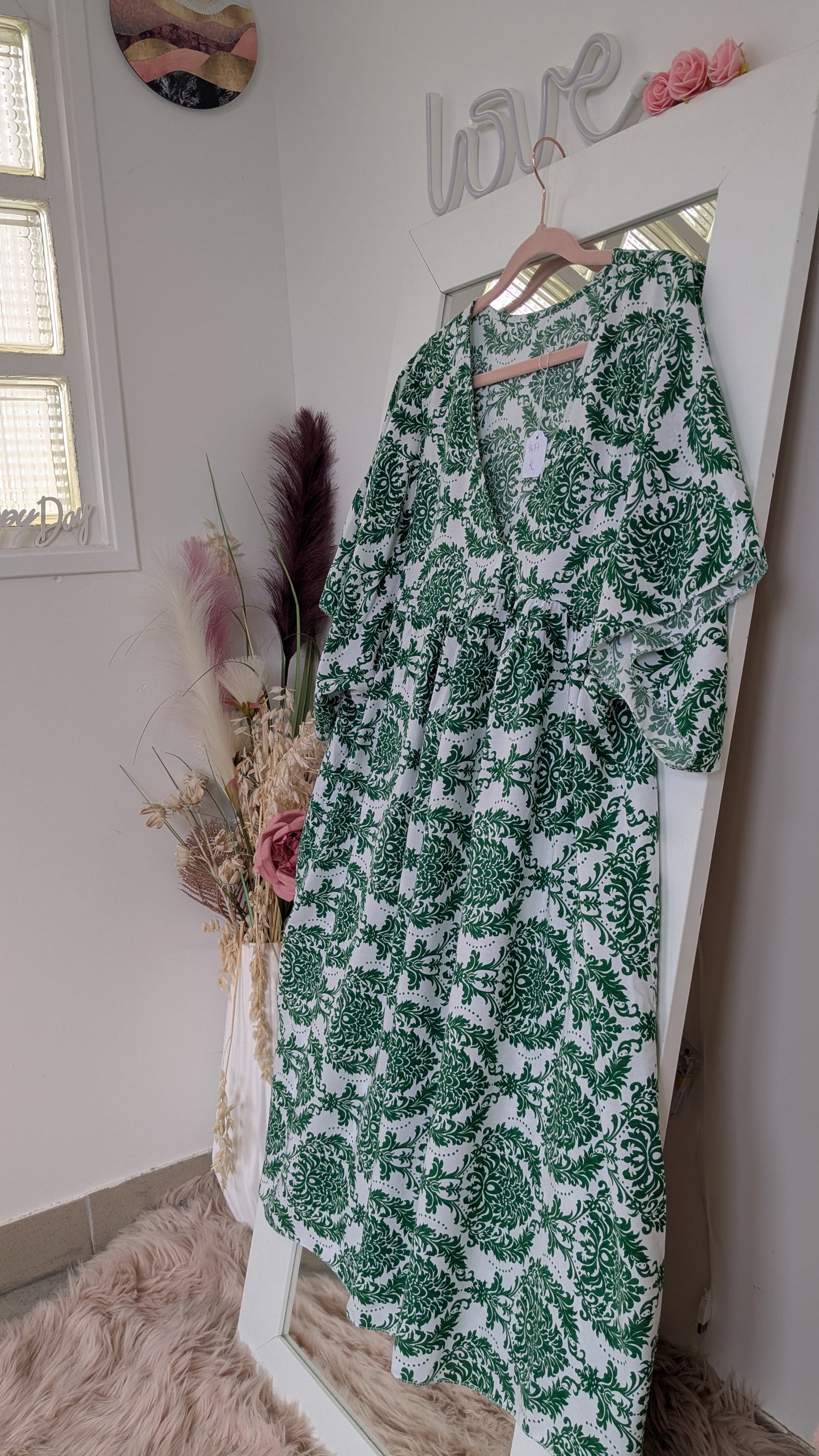 Robe fleurie verte bohème - Made in Italy - TU
