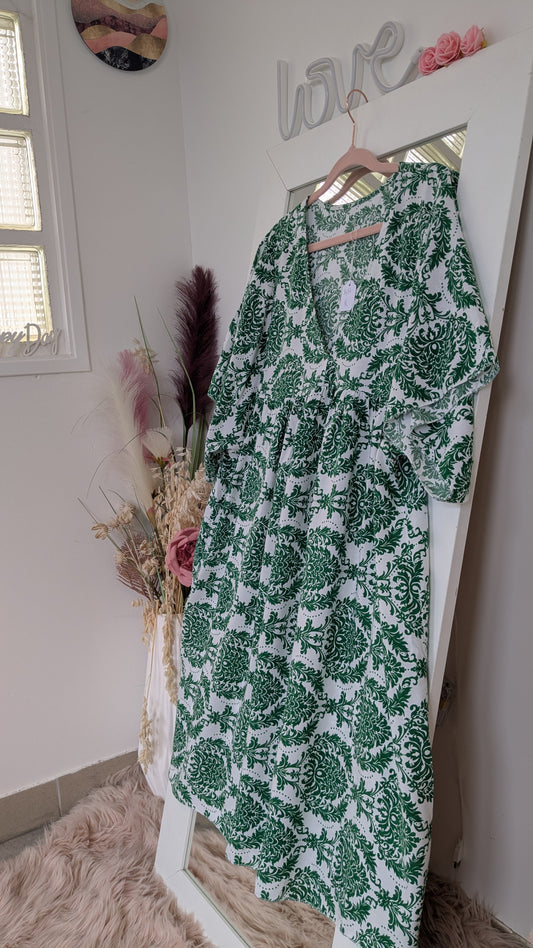 Robe fleurie verte bohème - Made in Italy - TU