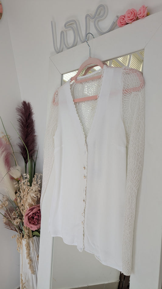 Blouse blanc crème dentelle - Nafnaf - 34