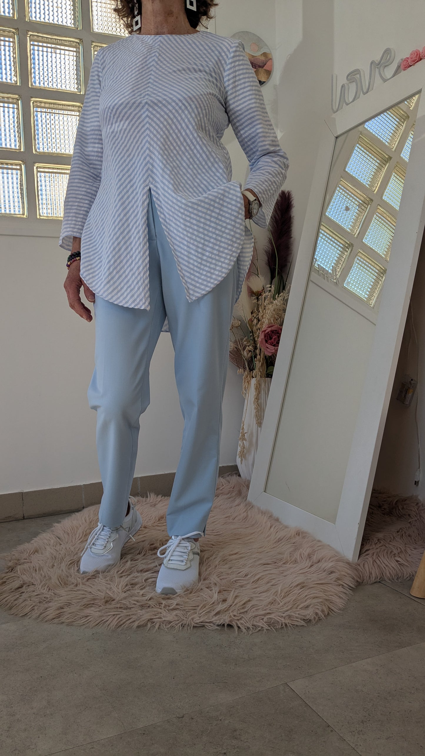 Blouse tunique rayée ciel - Zara - 34