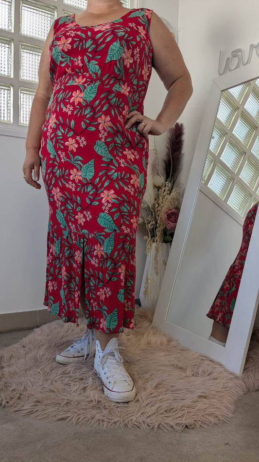 Robe longue rouge tropical - 46