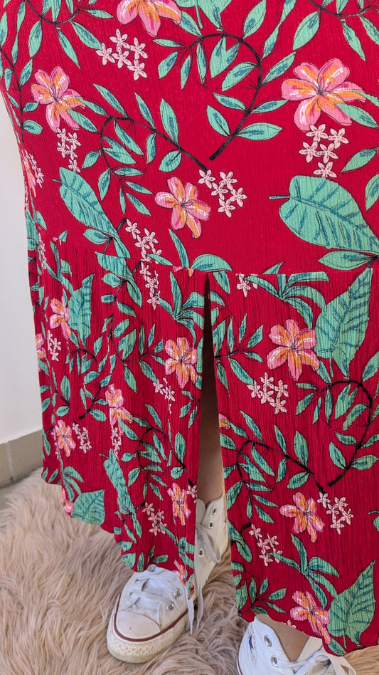 Robe longue rouge tropical - 46