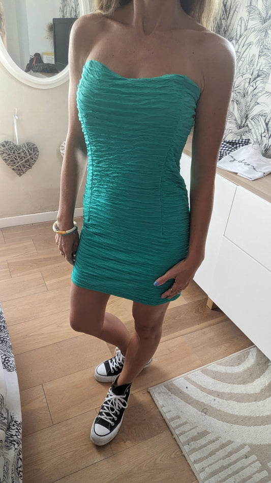 Robe menthe bustier vagues - Made in France - 34/36