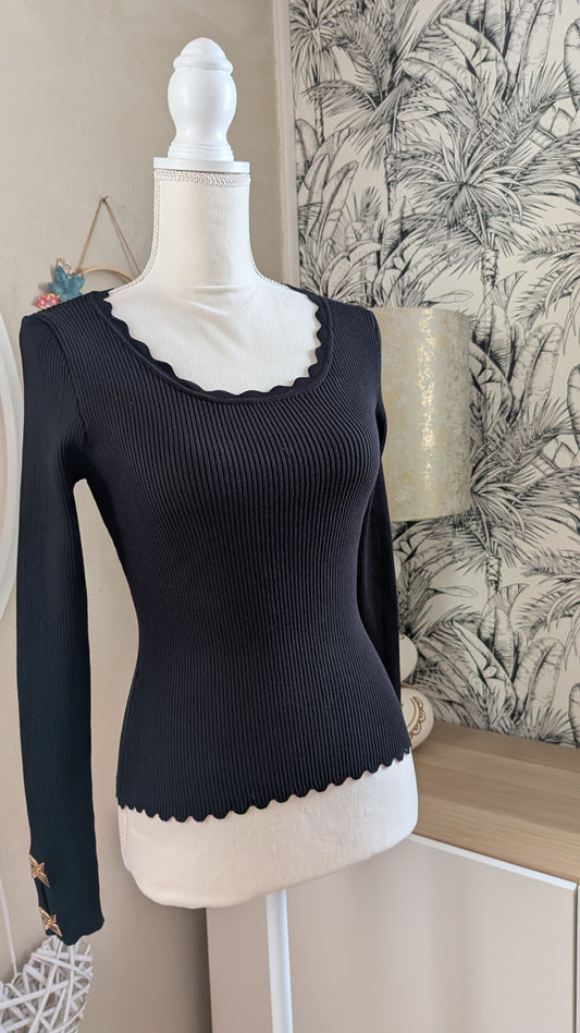 Pull noir côtelé cranté - Capsule - 38/40