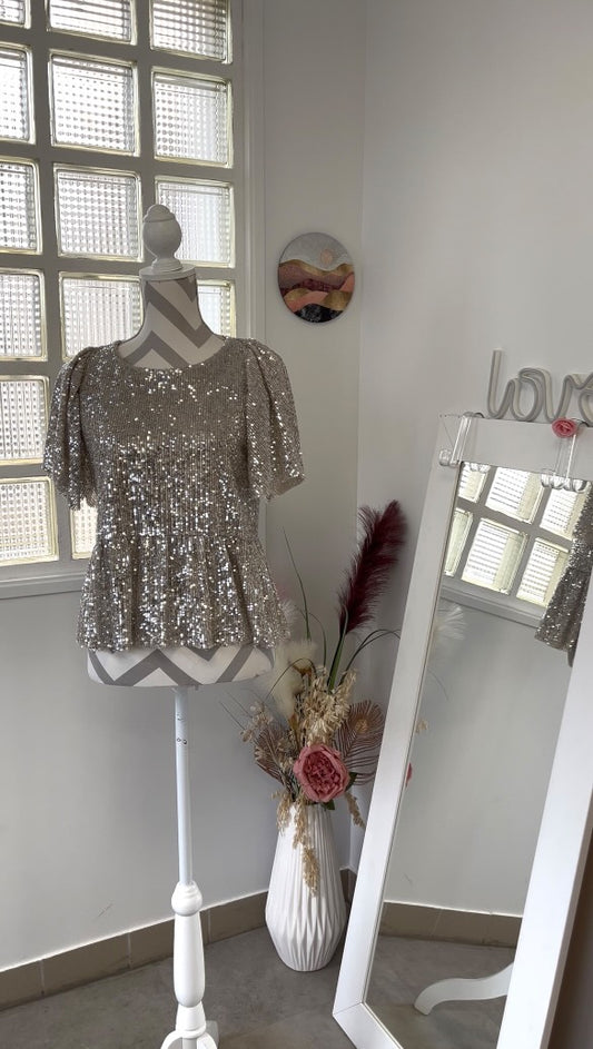 Blouse sequins argenté - Boutique indépendante - 36