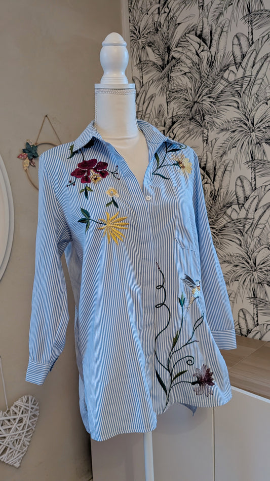 Chemise rayée fleurie - Lilie Rose - TU