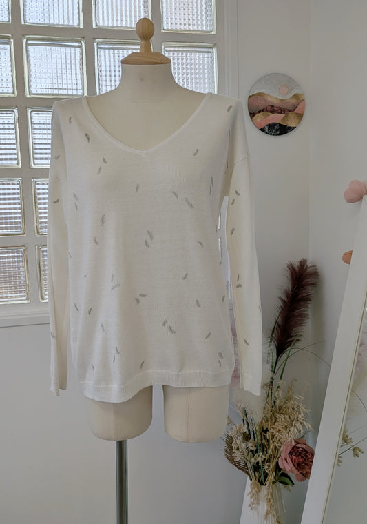 Pull blanc plumes - Cache cache - 40