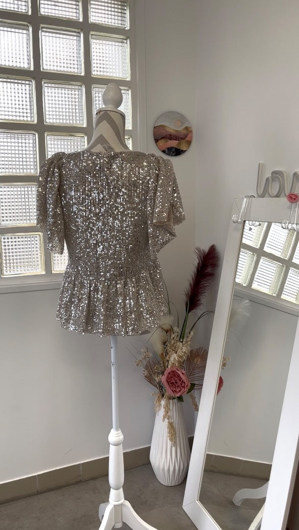 Blouse sequins argenté - Boutique indépendante - 36