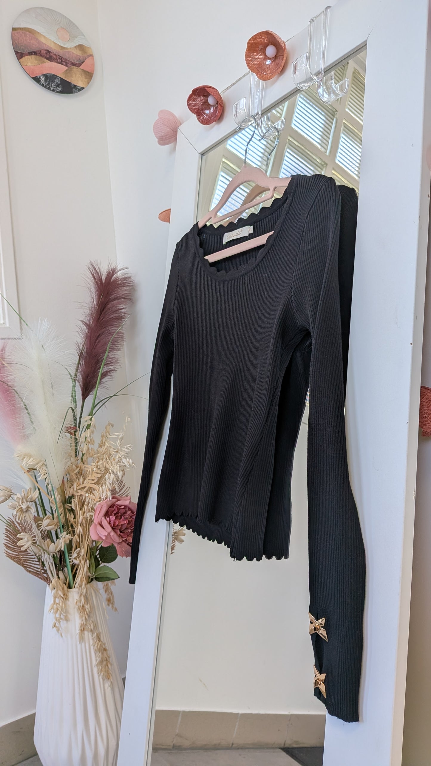 Pull noir côtelé cranté - Capsule - 38/40