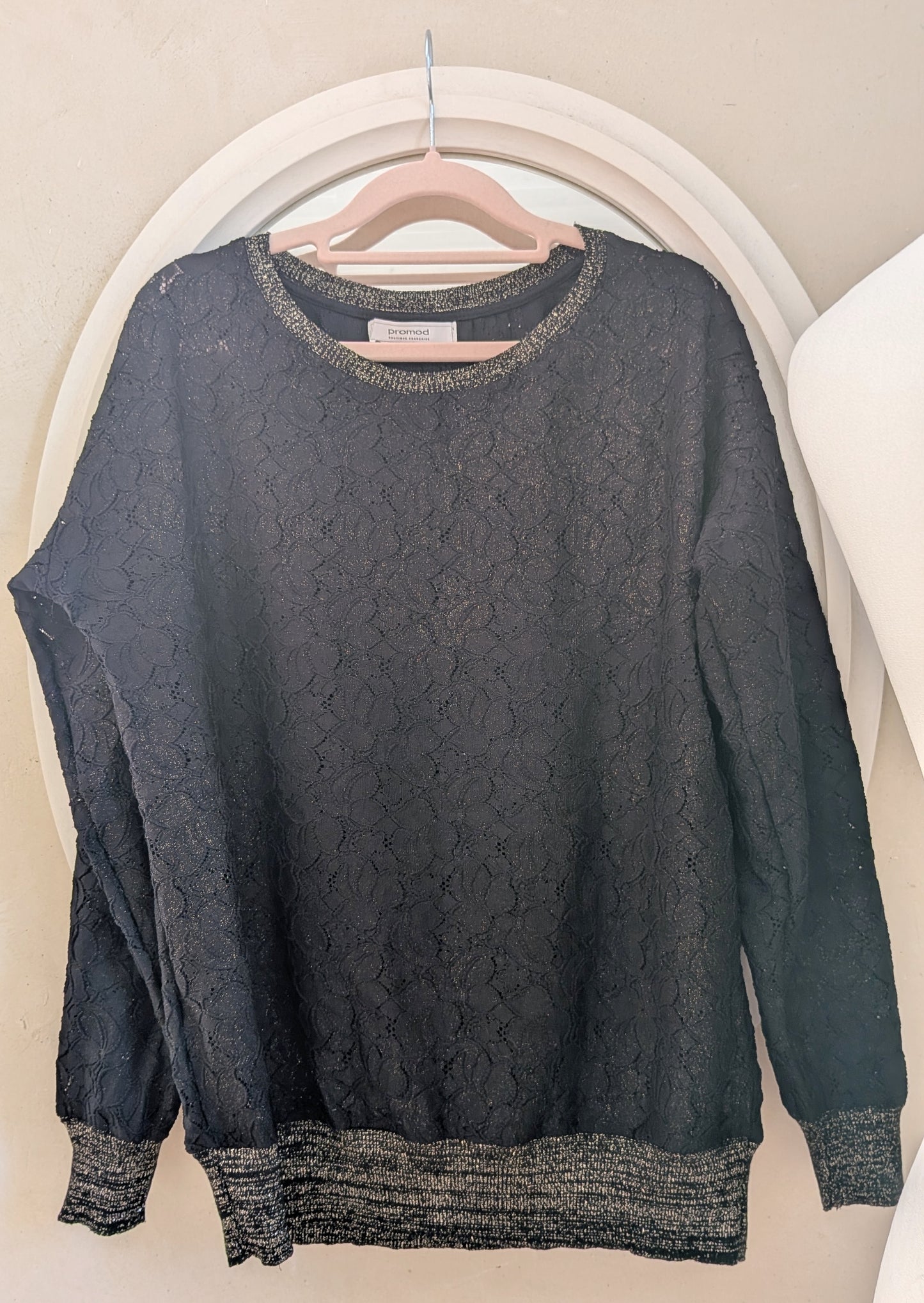 Pull dentelle noir doré - Promod - 40