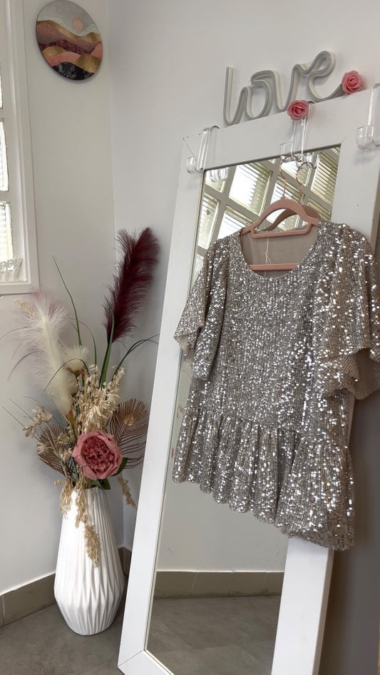 Blouse sequins argenté - Boutique indépendante - 36