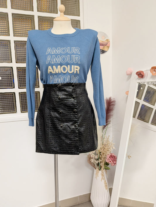 Jupe noir simili croco - Zara - 36