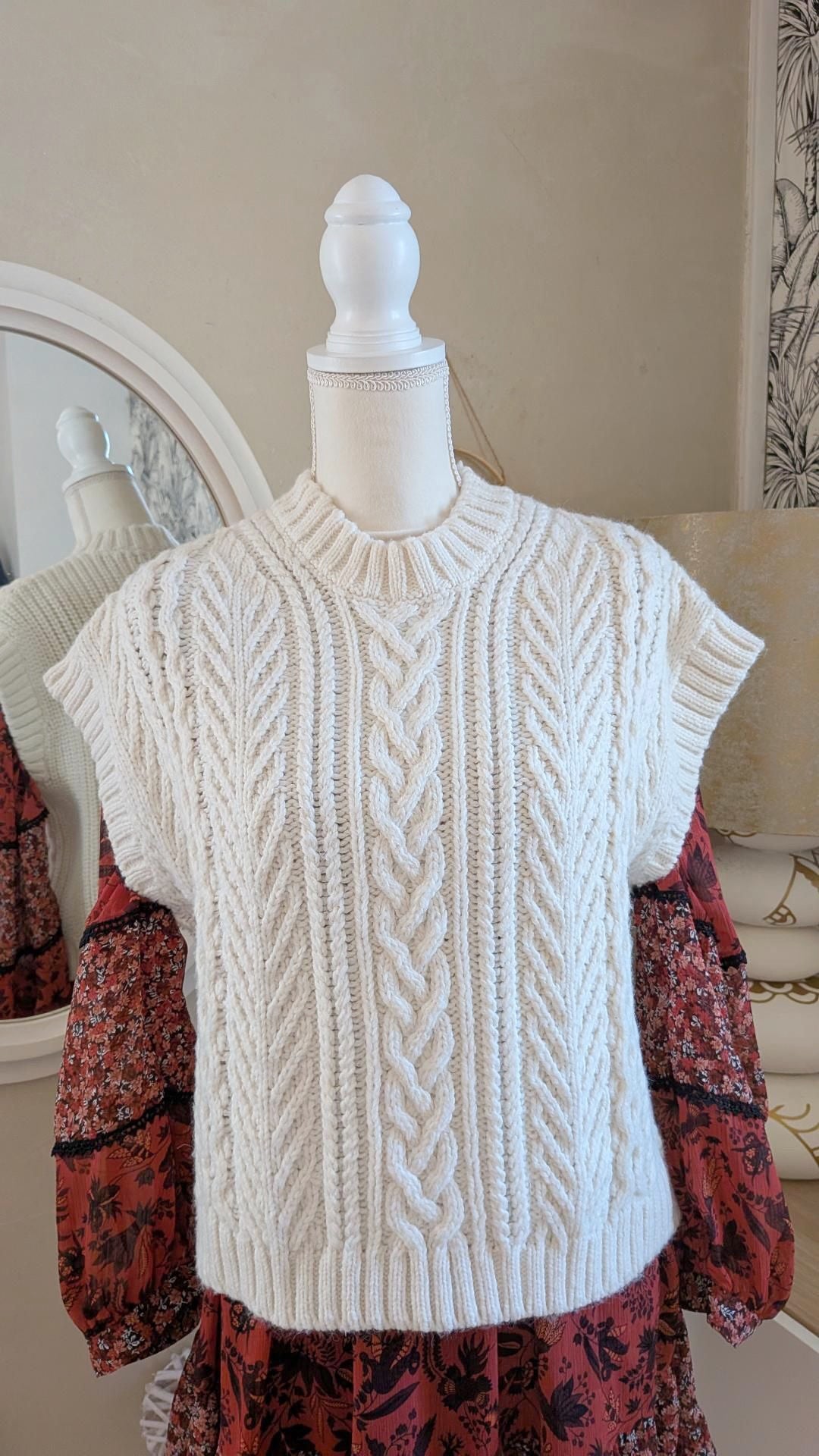 Pull sans manches blanc crème  - H&M - 38