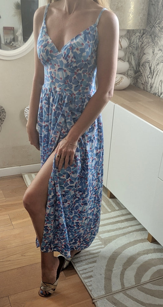 Robe longue fleurie bleue - Boutique indépendante - 34/36