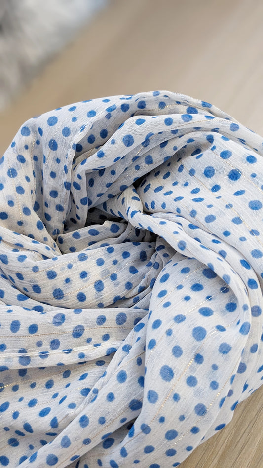 Neuf Création Foulard pois bleu - Création Sab'bobine - TU