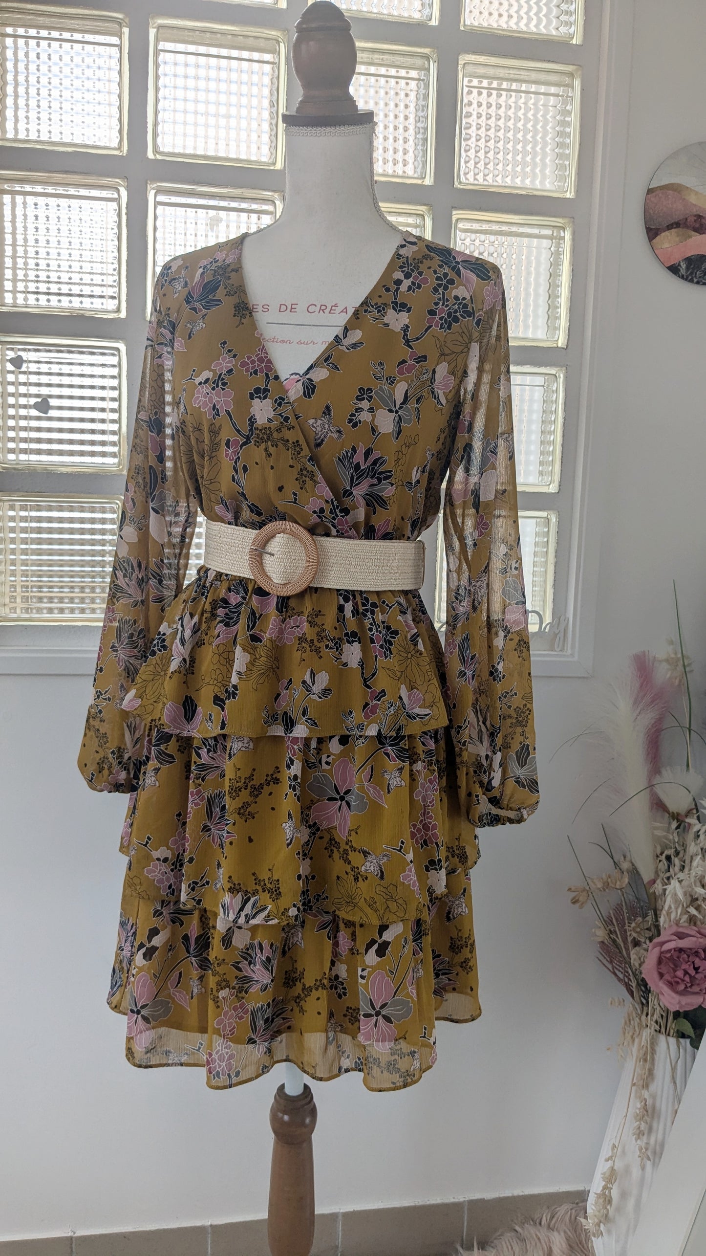 Robe moutarde japonisante - Promod - 36