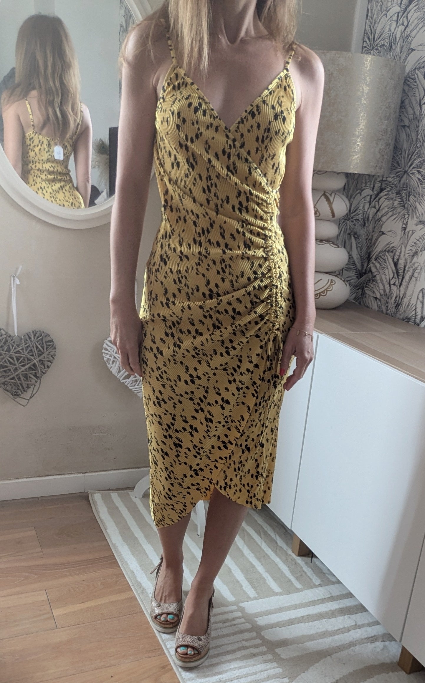 Robe longue fleurie jaune - Bershka - 36