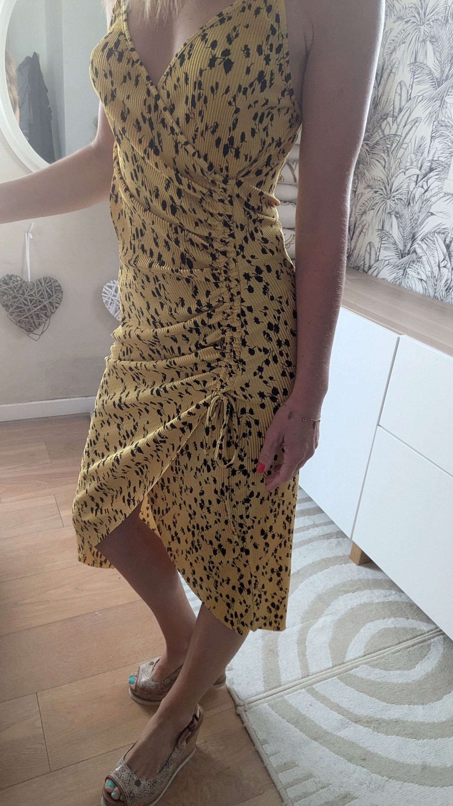 Robe longue fleurie jaune - Bershka - 36